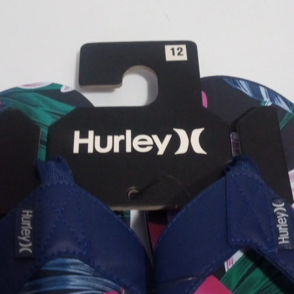 HURLEY BLUE FLIP FLOPS BEACHWEAR SANDALS - Tropical Floral Sandals SIZE 12 NWT